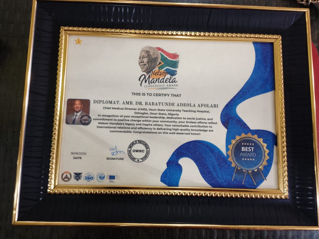 Dr. BABATUNDE AFOLABI BAGS NELSON MANDELA INTERNATIONAL LEADERSHIP AWARD, INDUCTED INTO HALL OF FAME